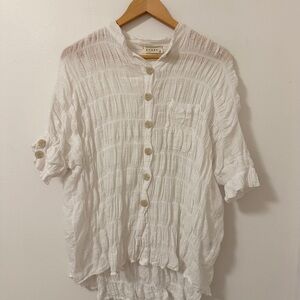 Stark X Crinkle Textured Button Front Top With High Low Hem | Size Small